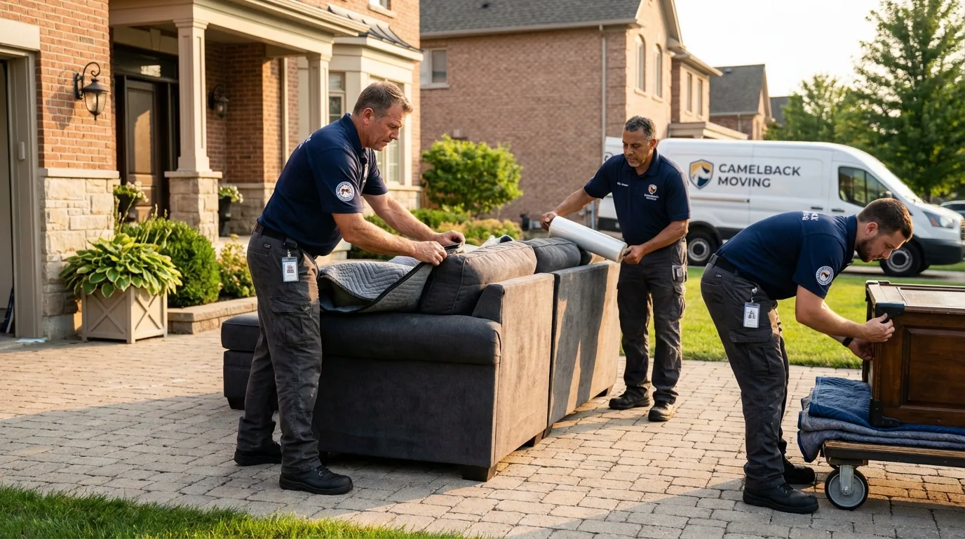 Large estate moving crew wrapping furniture in Clinton, OK